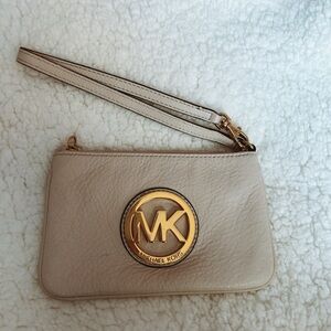 Michael Kors Beige Wristlet with Gold Logo